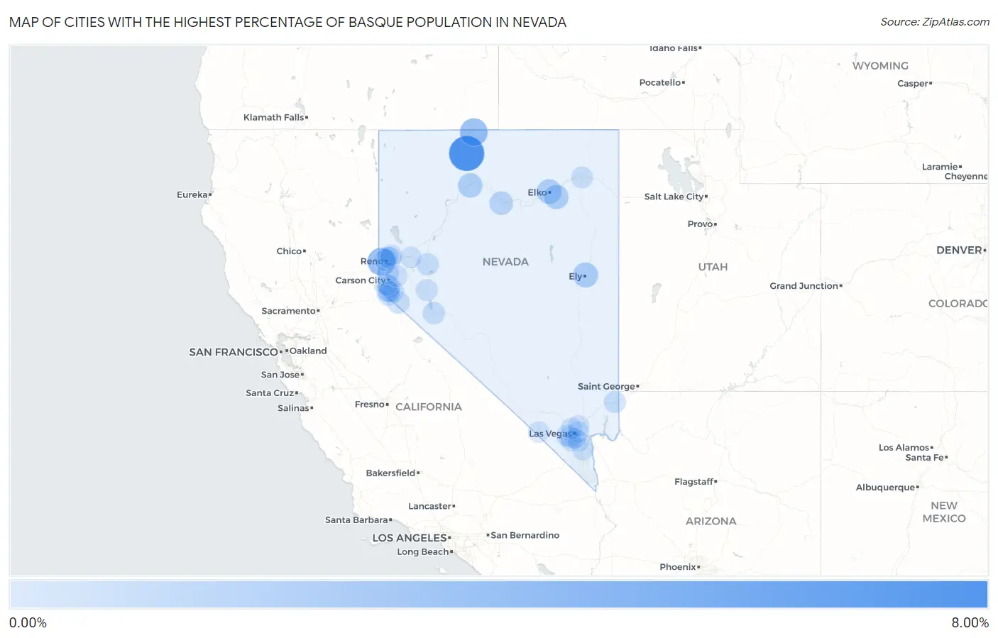 Cities with the Highest Percentage of Basque Population in Nevada Map