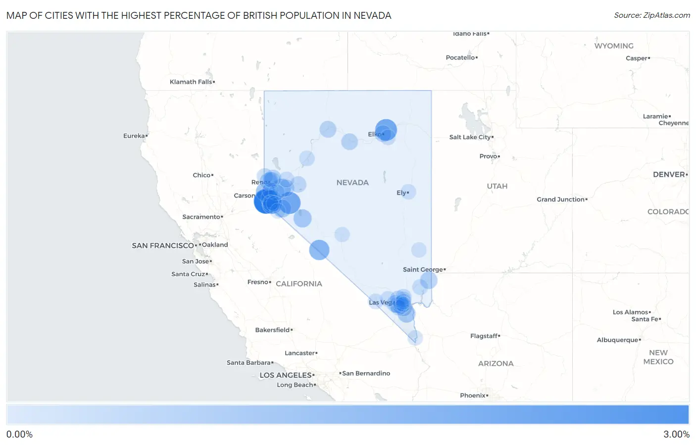 Cities with the Highest Percentage of British Population in Nevada Map