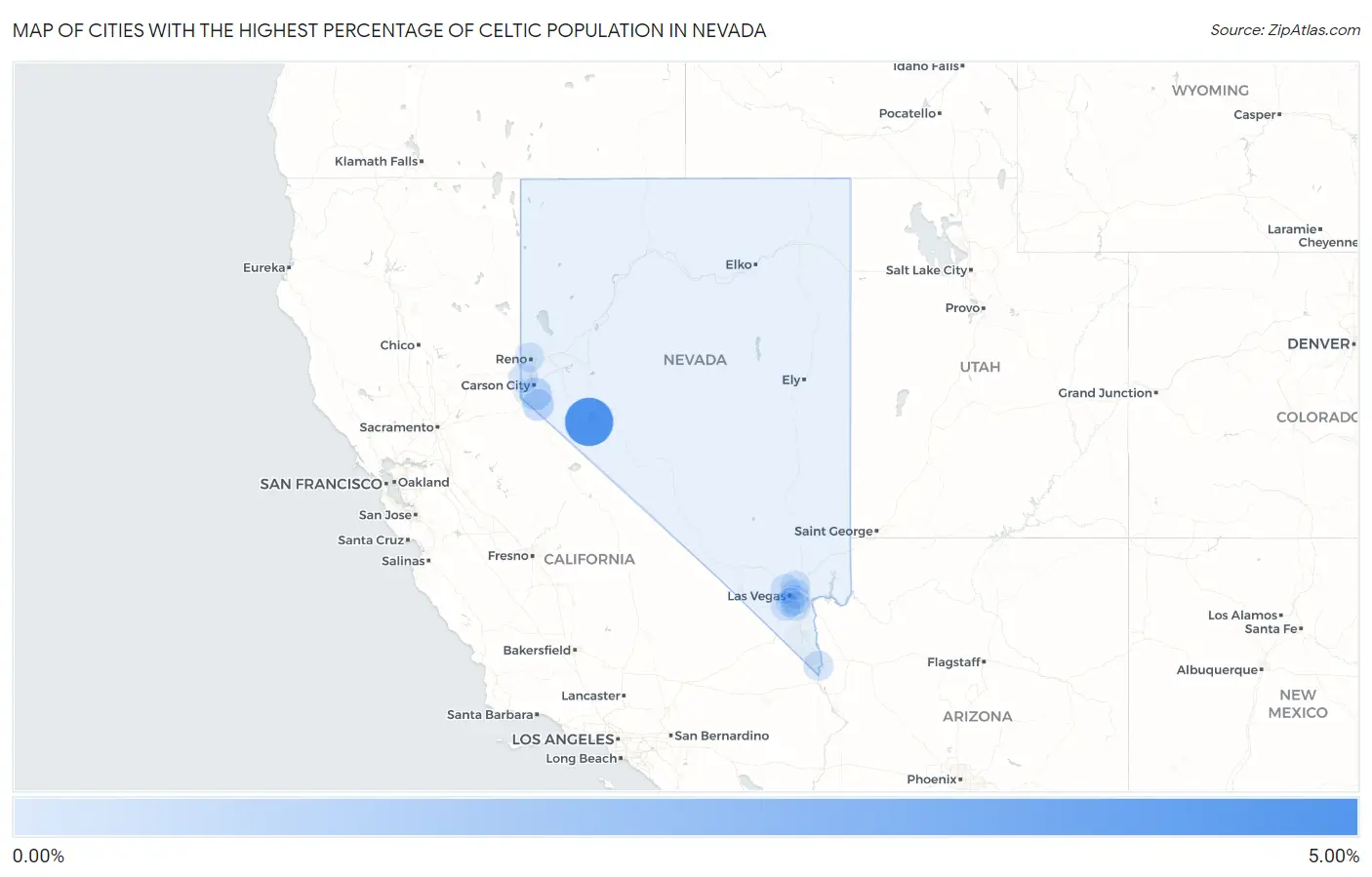 Cities with the Highest Percentage of Celtic Population in Nevada Map