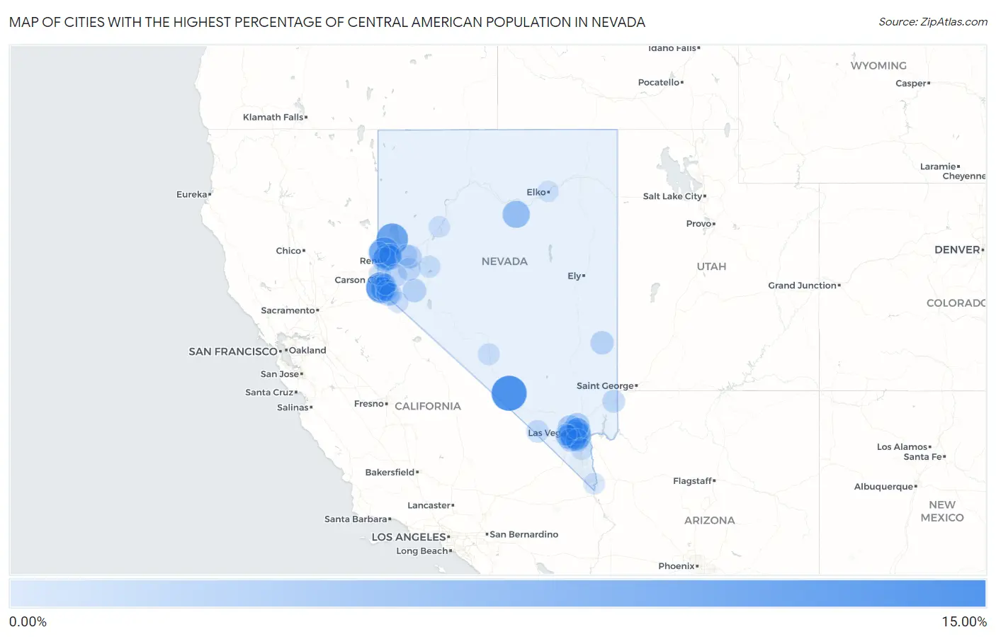 Cities with the Highest Percentage of Central American Population in Nevada Map