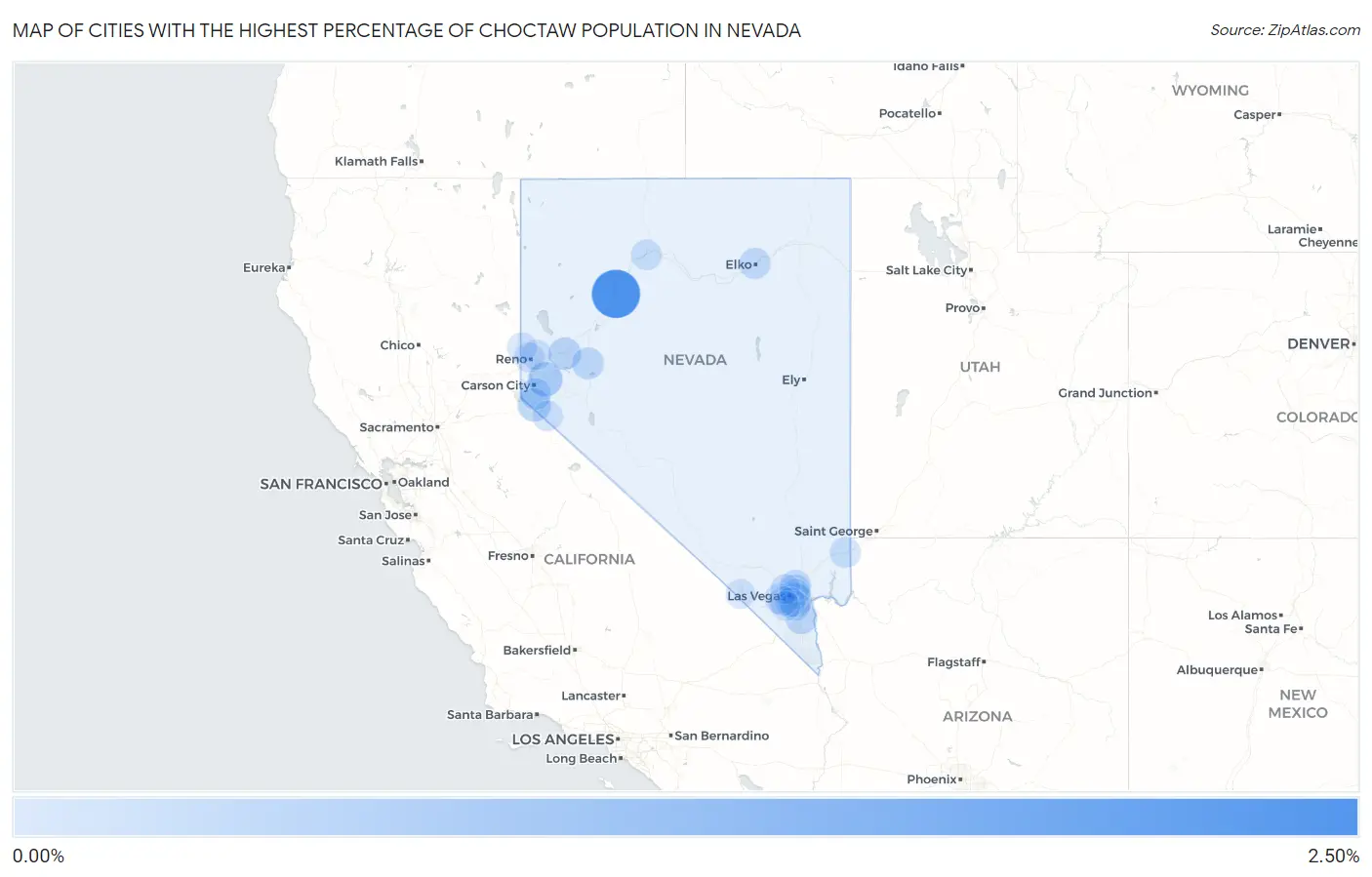 Cities with the Highest Percentage of Choctaw Population in Nevada Map