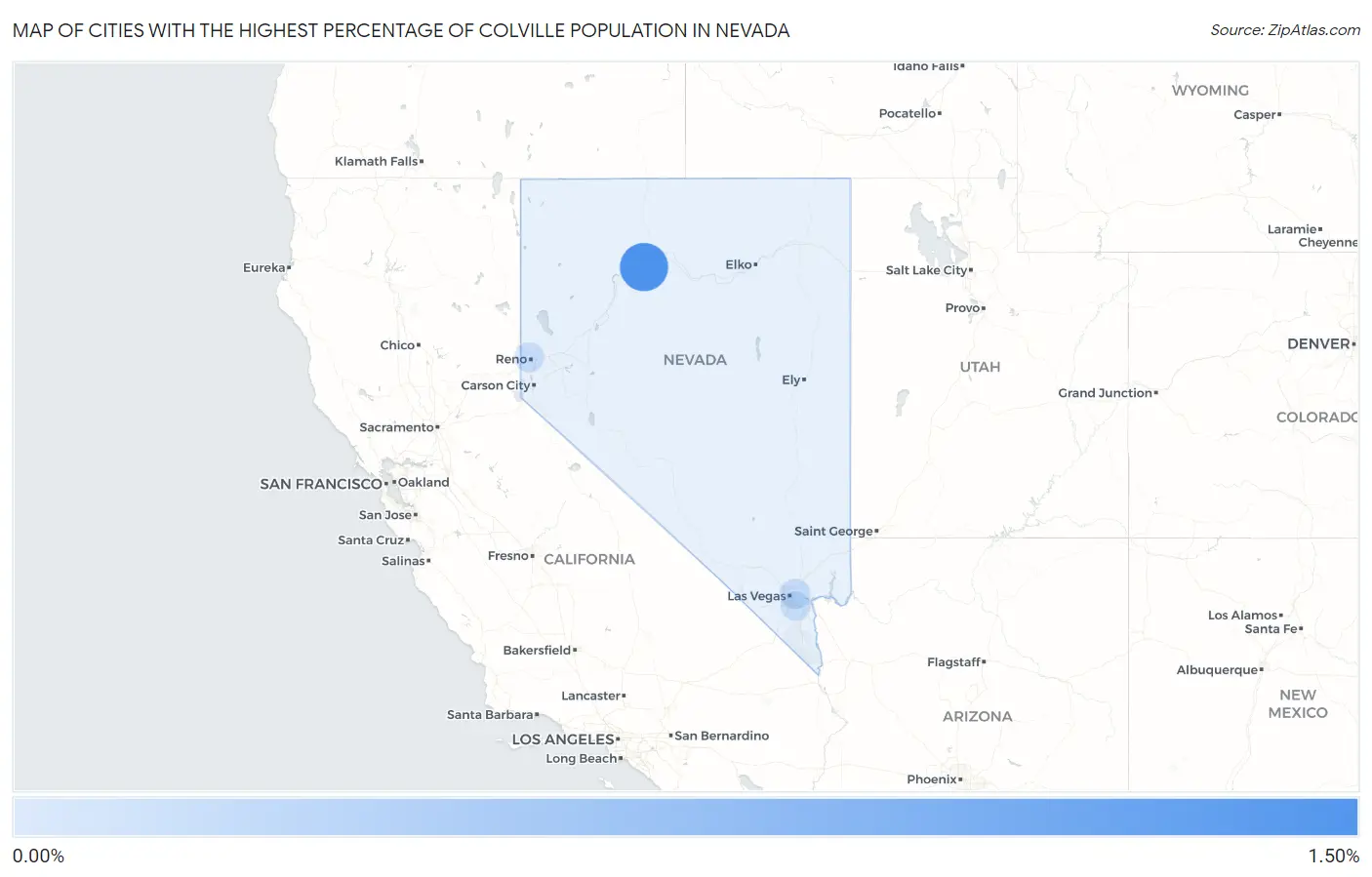 Cities with the Highest Percentage of Colville Population in Nevada Map