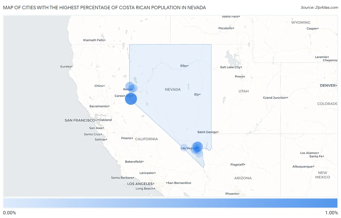 Cities with the Highest Percentage of Costa Rican Population in Nevada Map