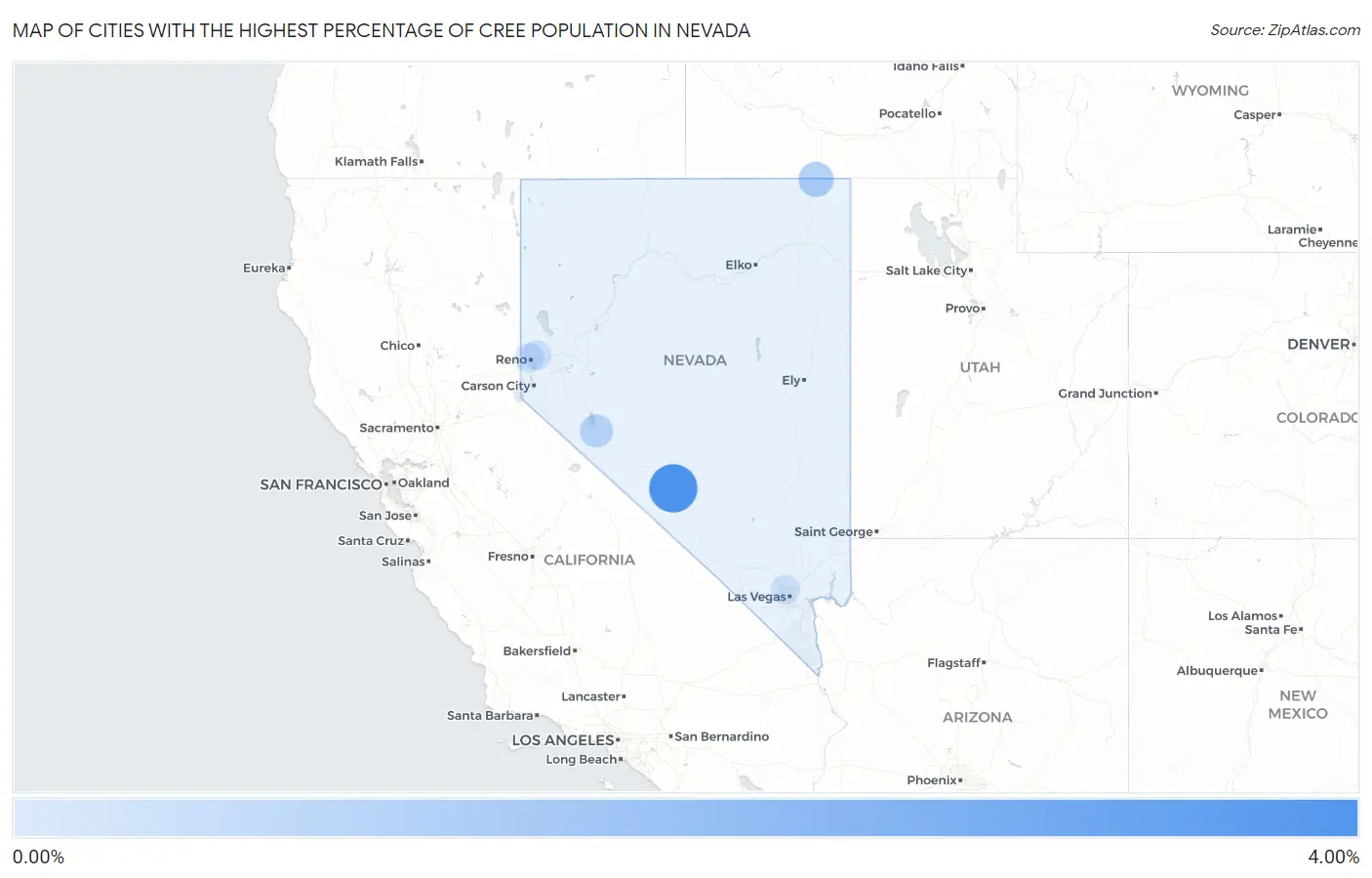 Cities with the Highest Percentage of Cree Population in Nevada Map