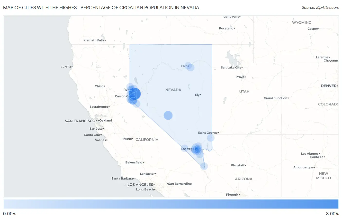 Cities with the Highest Percentage of Croatian Population in Nevada Map