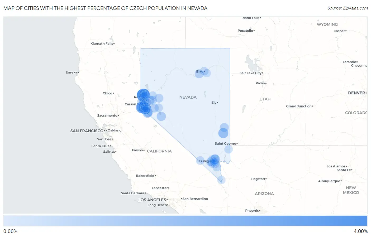 Cities with the Highest Percentage of Czech Population in Nevada Map