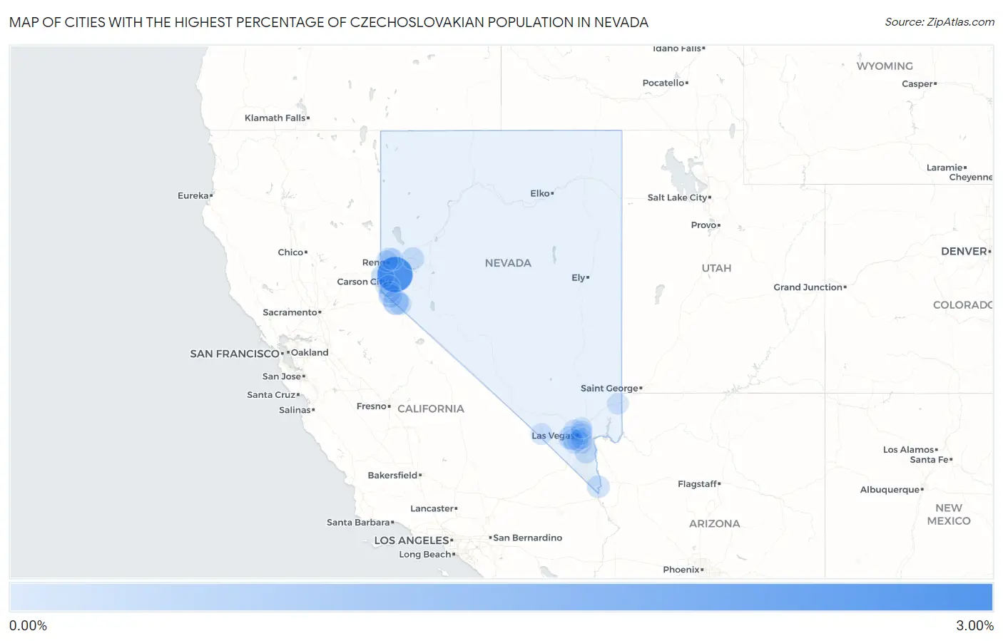 Cities with the Highest Percentage of Czechoslovakian Population in Nevada Map