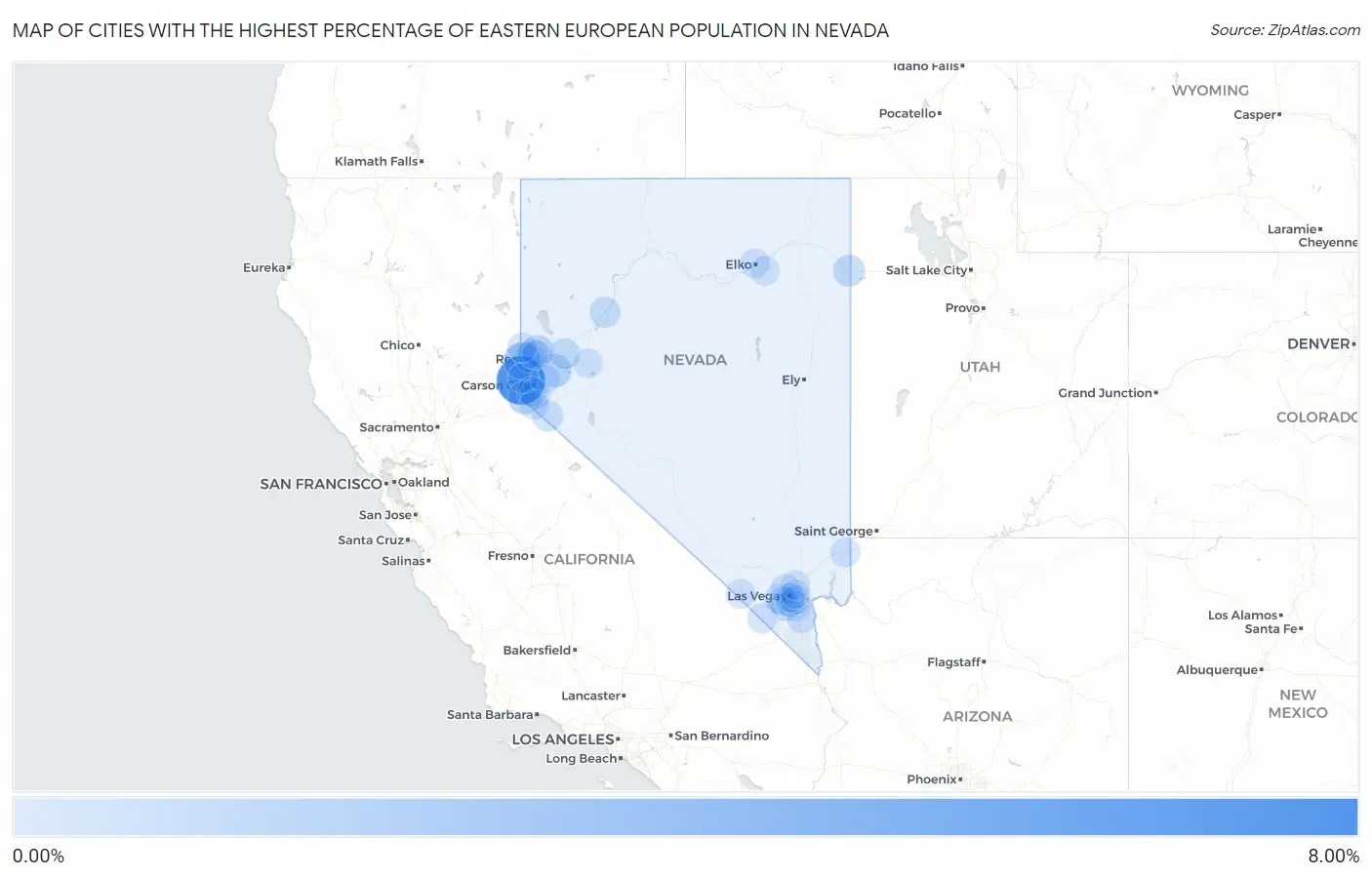 Cities with the Highest Percentage of Eastern European Population in Nevada Map