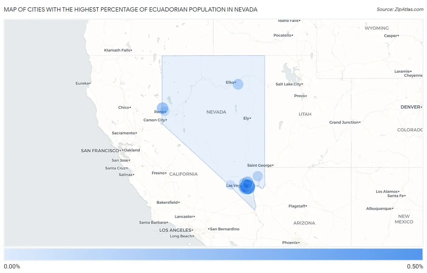 Cities with the Highest Percentage of Ecuadorian Population in Nevada Map