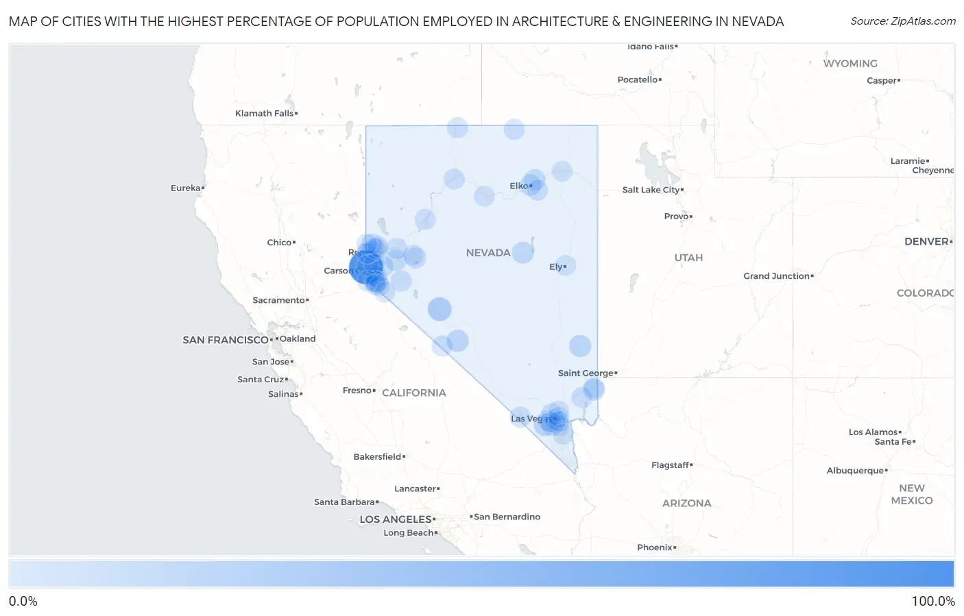 Cities with the Highest Percentage of Population Employed in Architecture & Engineering in Nevada Map
