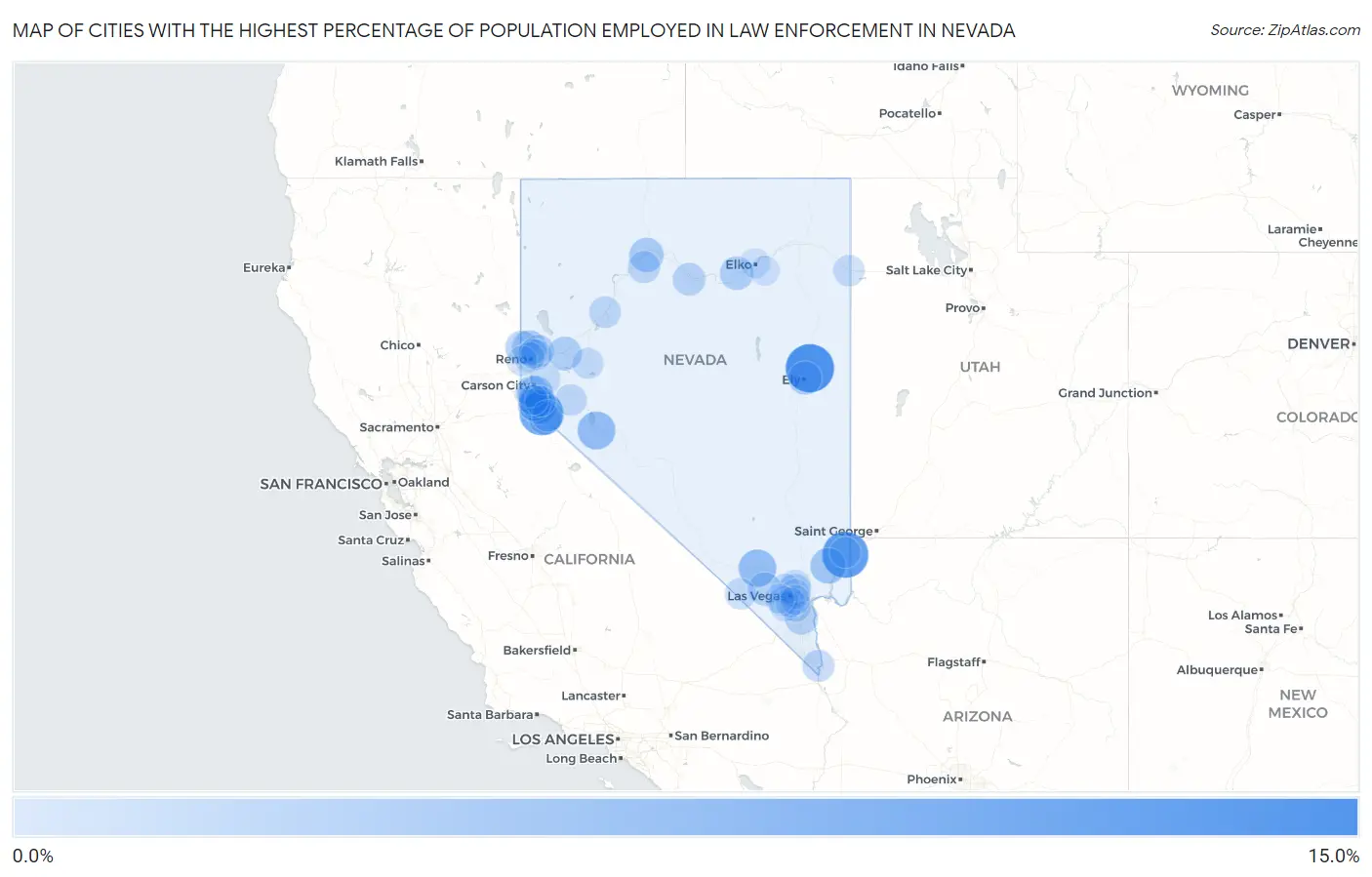 Cities with the Highest Percentage of Population Employed in Law Enforcement in Nevada Map
