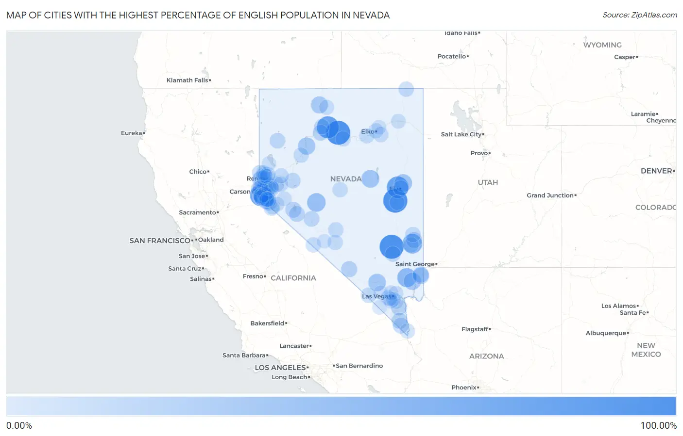 Cities with the Highest Percentage of English Population in Nevada Map