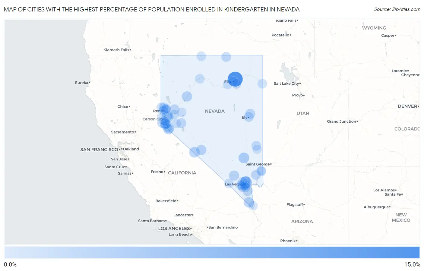 Cities with the Highest Percentage of Population Enrolled in Kindergarten in Nevada Map