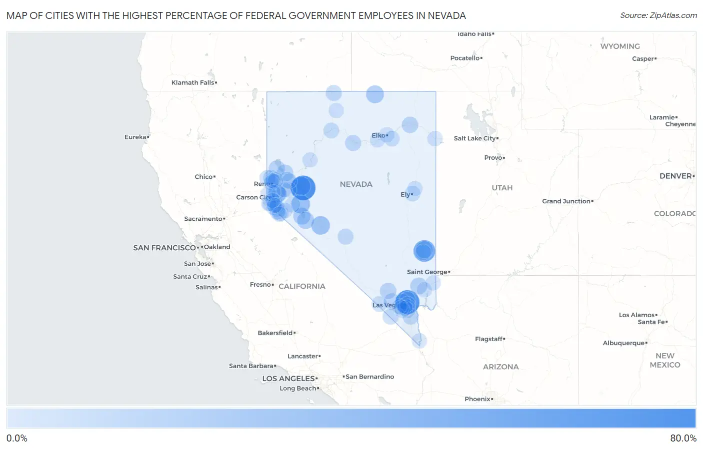 Cities with the Highest Percentage of Federal Government Employees in Nevada Map