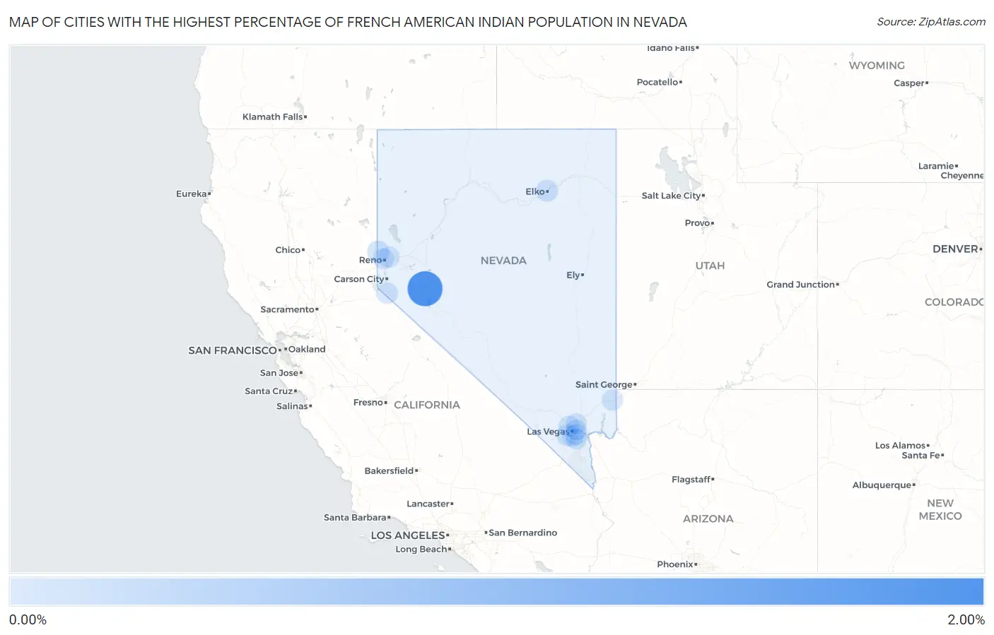 Cities with the Highest Percentage of French American Indian Population in Nevada Map