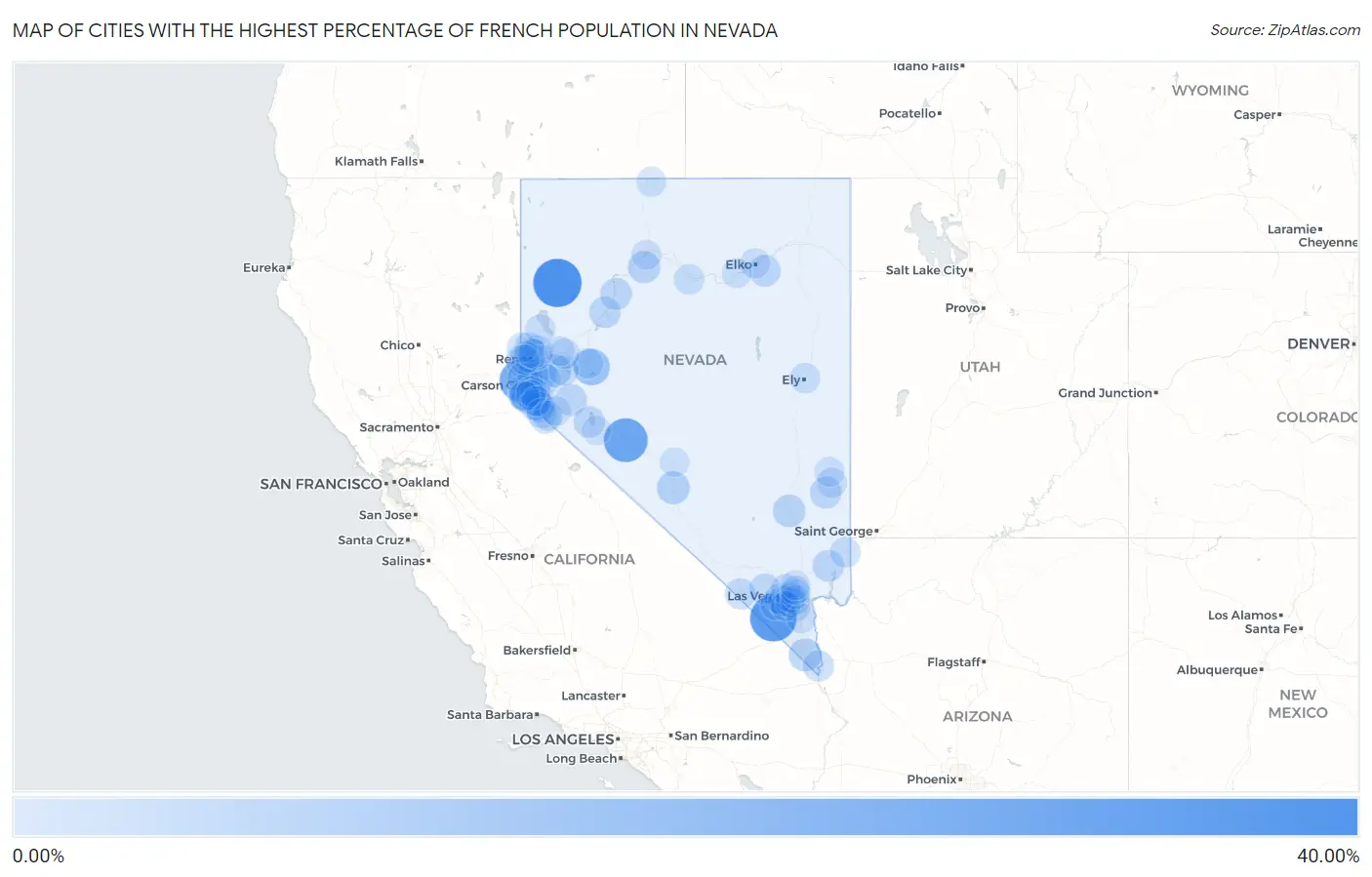 Cities with the Highest Percentage of French Population in Nevada Map