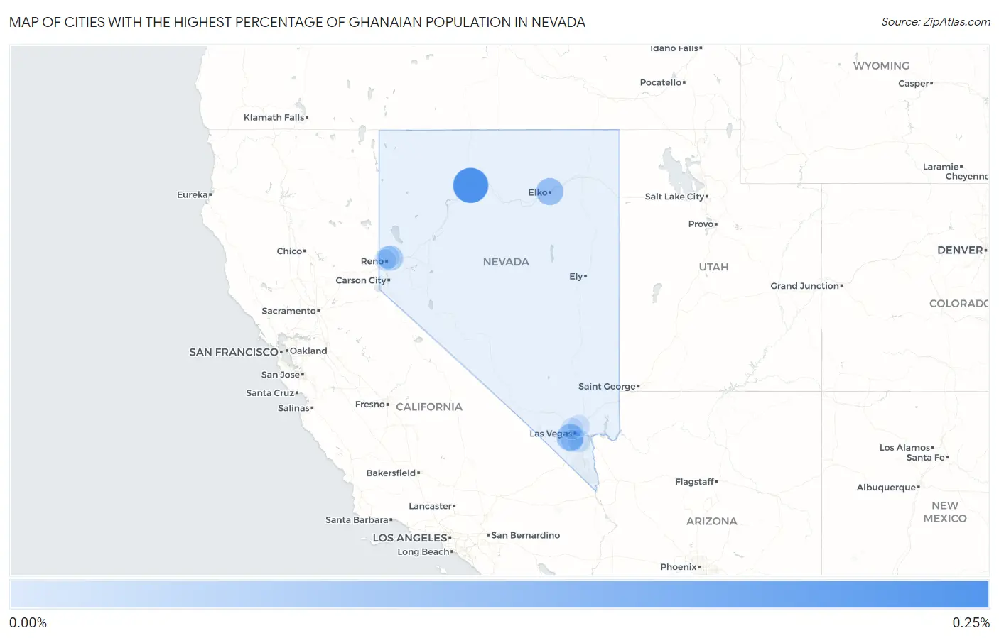 Cities with the Highest Percentage of Ghanaian Population in Nevada Map
