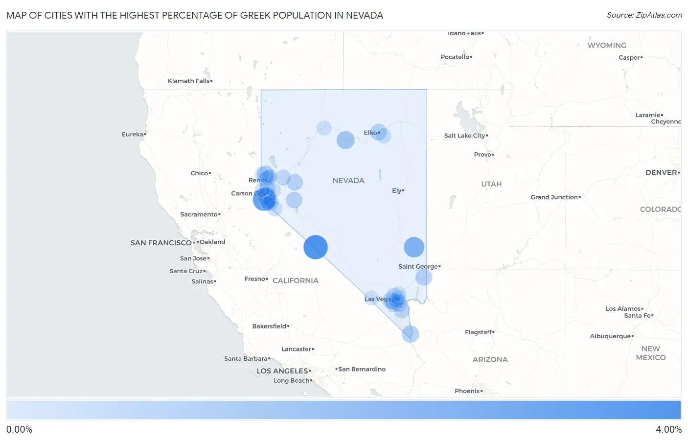 Cities with the Highest Percentage of Greek Population in Nevada Map
