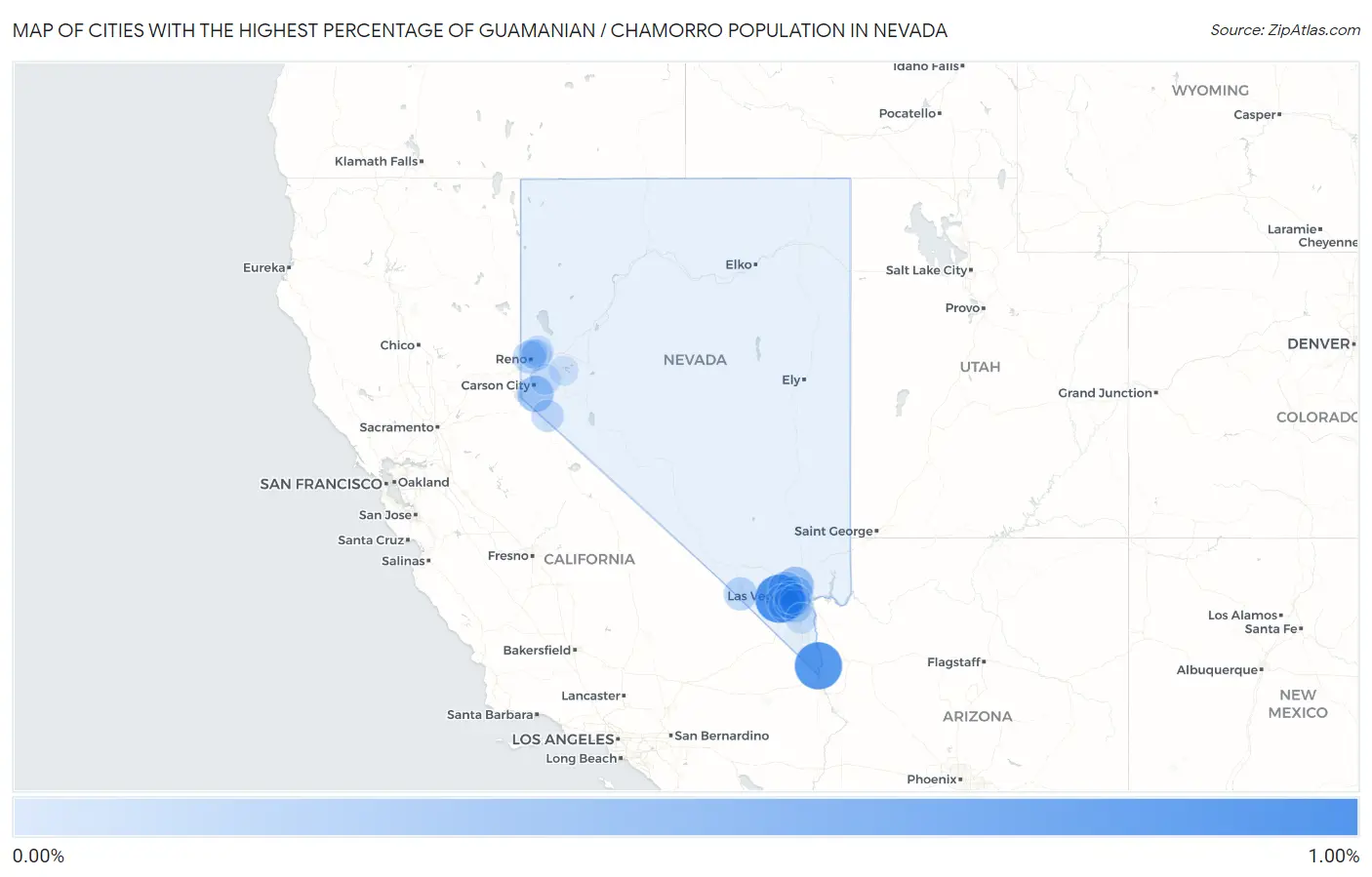 Cities with the Highest Percentage of Guamanian / Chamorro Population in Nevada Map