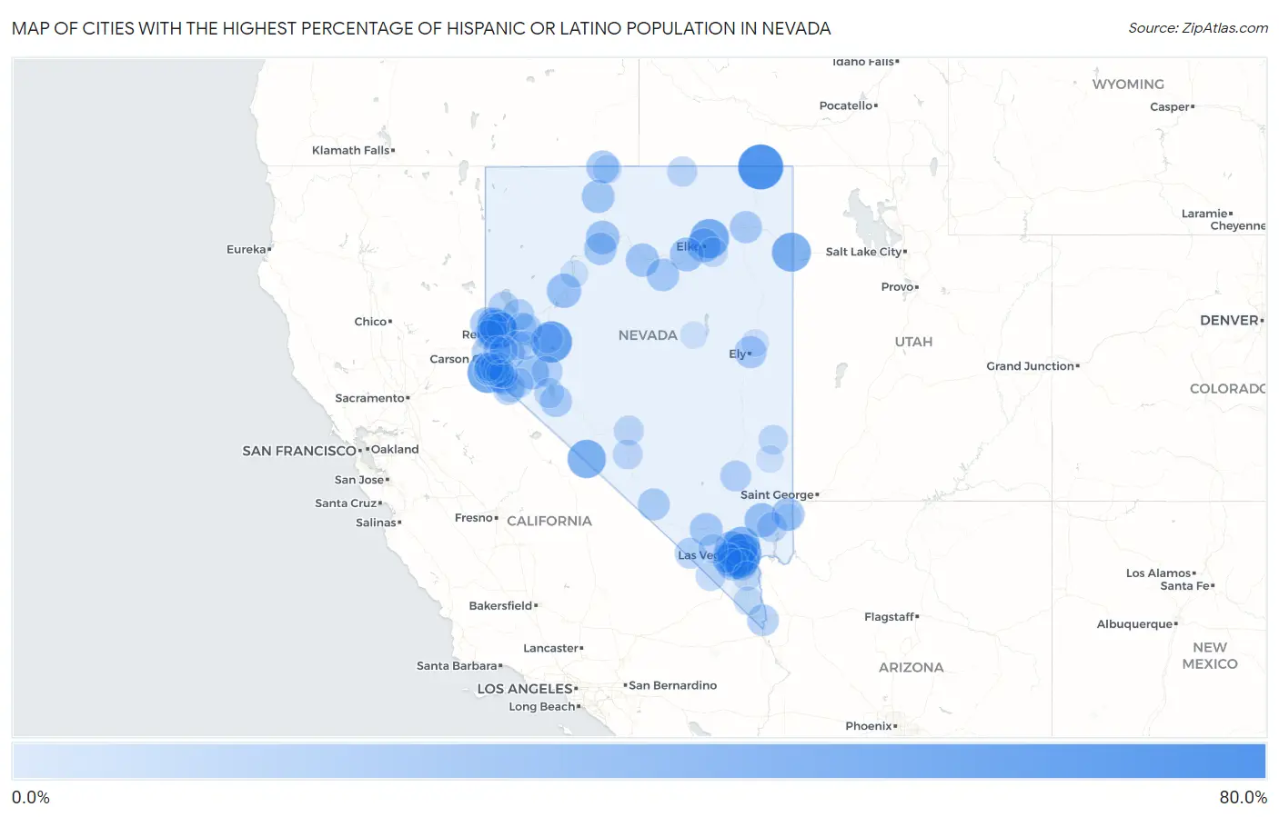 Cities with the Highest Percentage of Hispanic or Latino Population in Nevada Map