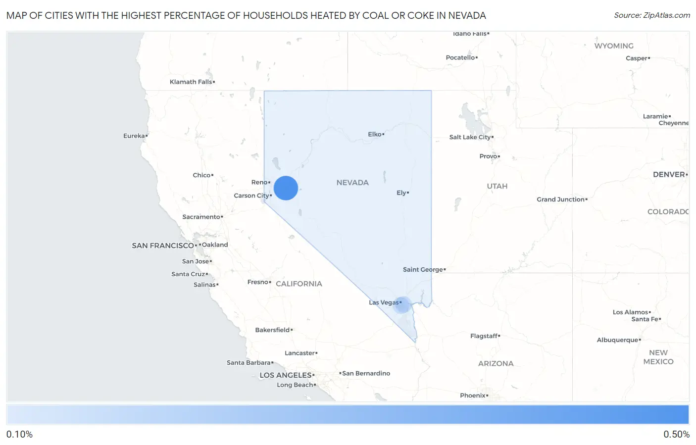 Cities with the Highest Percentage of Households Heated by Coal or Coke in Nevada Map