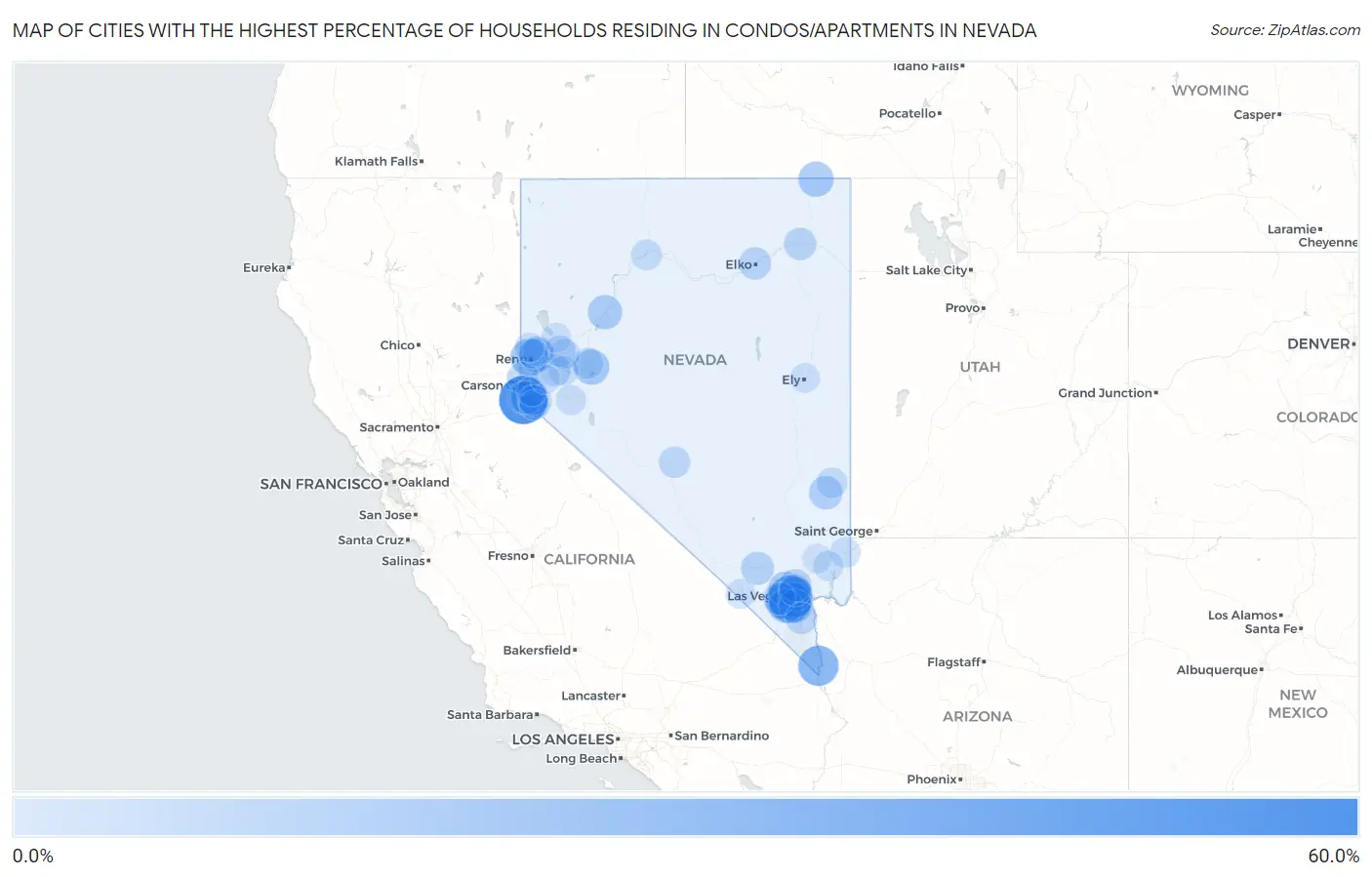 Cities with the Highest Percentage of Households Residing in Condos/Apartments in Nevada Map