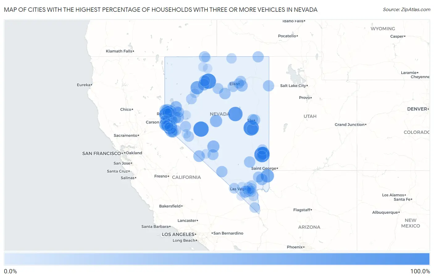 Cities with the Highest Percentage of Households With Three or more Vehicles in Nevada Map