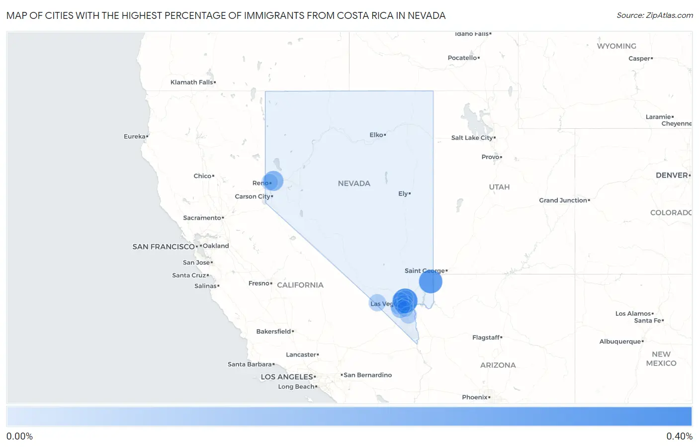Cities with the Highest Percentage of Immigrants from Costa Rica in Nevada Map