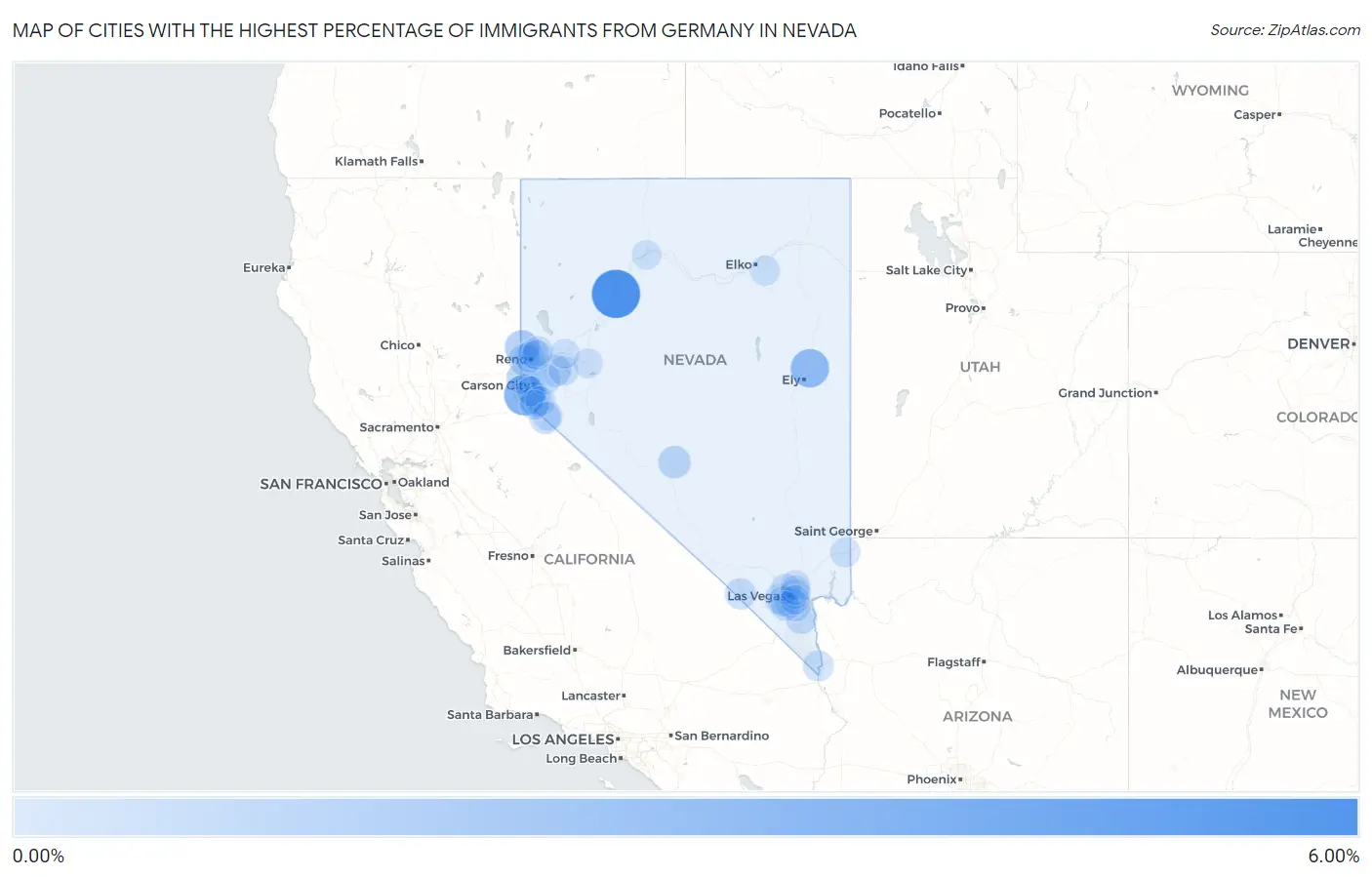 Cities with the Highest Percentage of Immigrants from Germany in Nevada Map