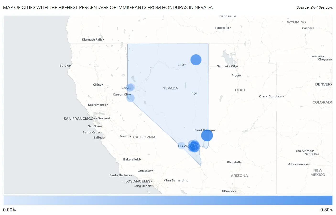 Cities with the Highest Percentage of Immigrants from Honduras in Nevada Map