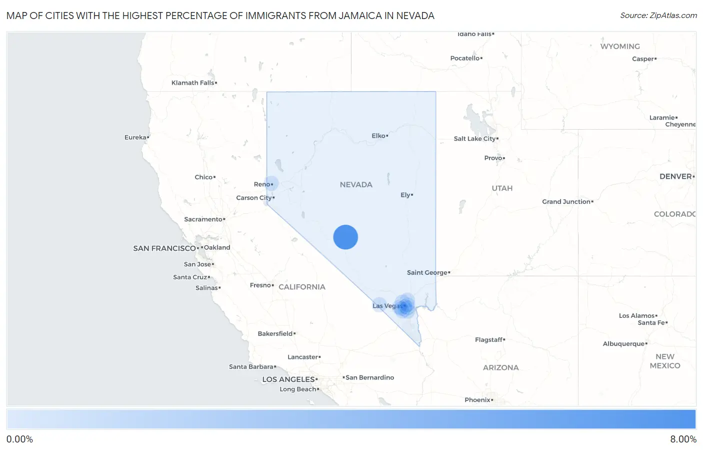Cities with the Highest Percentage of Immigrants from Jamaica in Nevada Map