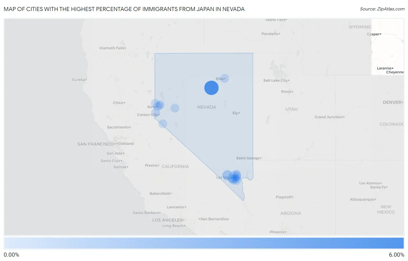 Cities with the Highest Percentage of Immigrants from Japan in Nevada Map