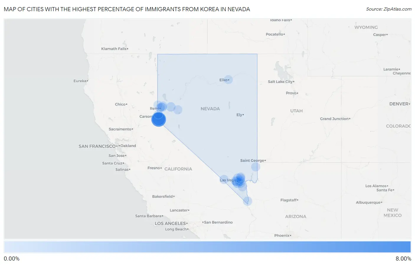 Cities with the Highest Percentage of Immigrants from Korea in Nevada Map