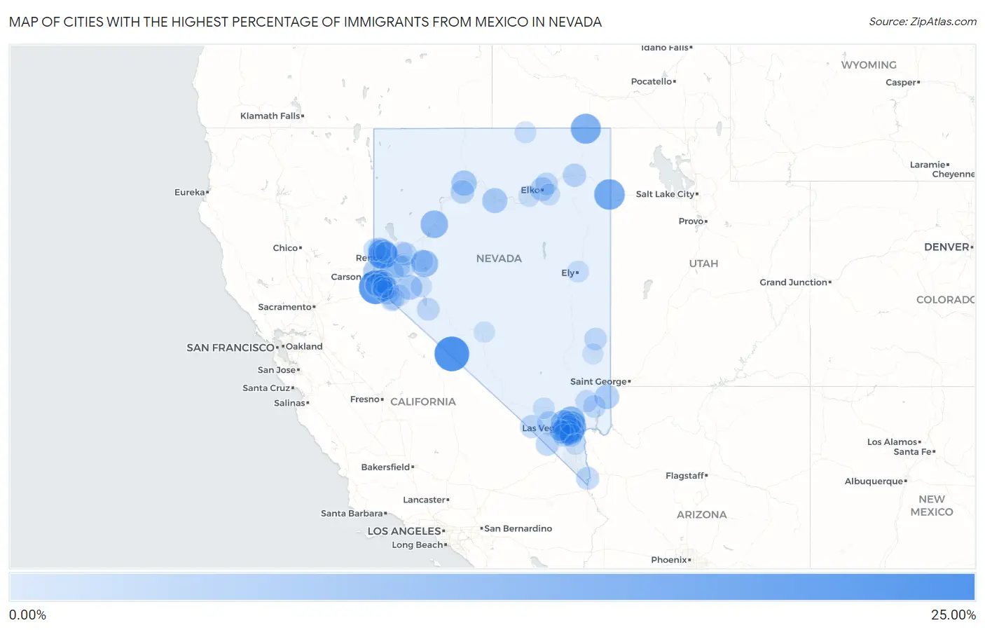 Cities with the Highest Percentage of Immigrants from Mexico in Nevada Map