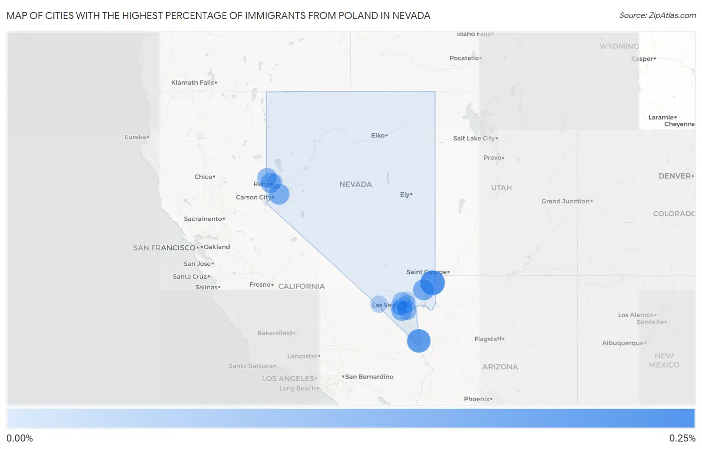 Cities with the Highest Percentage of Immigrants from Poland in Nevada Map