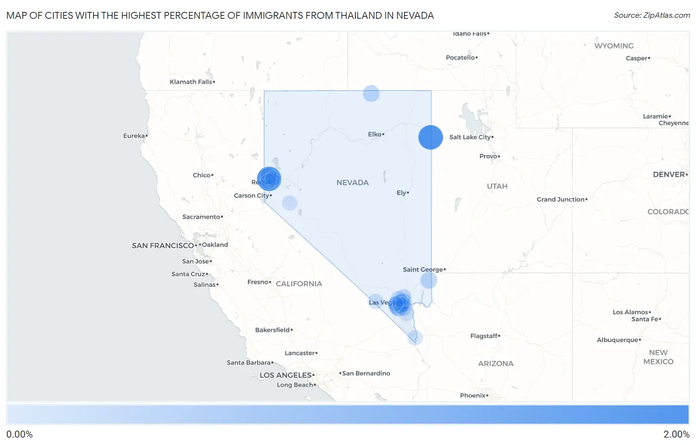 Cities with the Highest Percentage of Immigrants from Thailand in Nevada Map