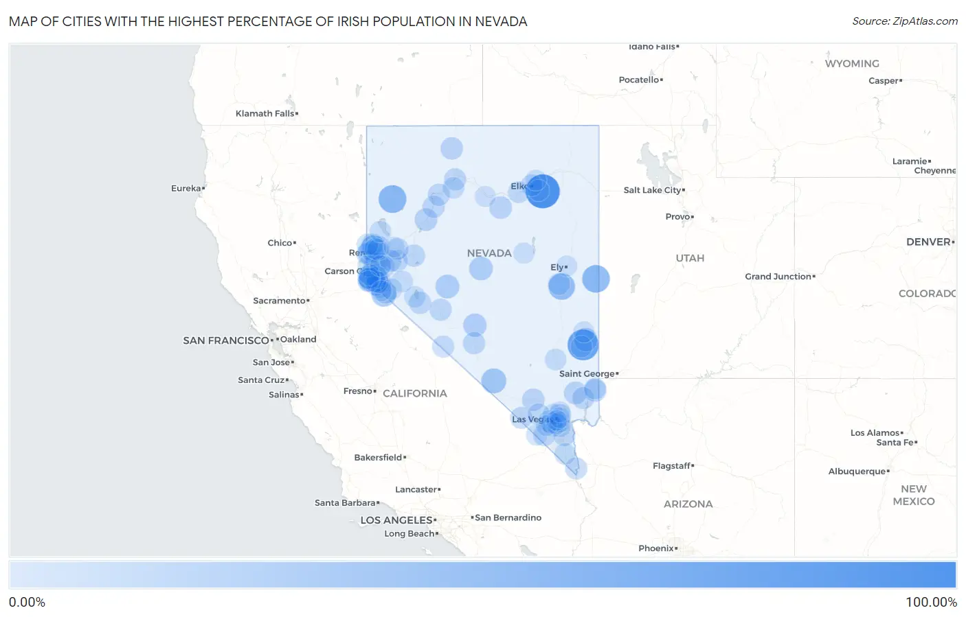 Cities with the Highest Percentage of Irish Population in Nevada Map