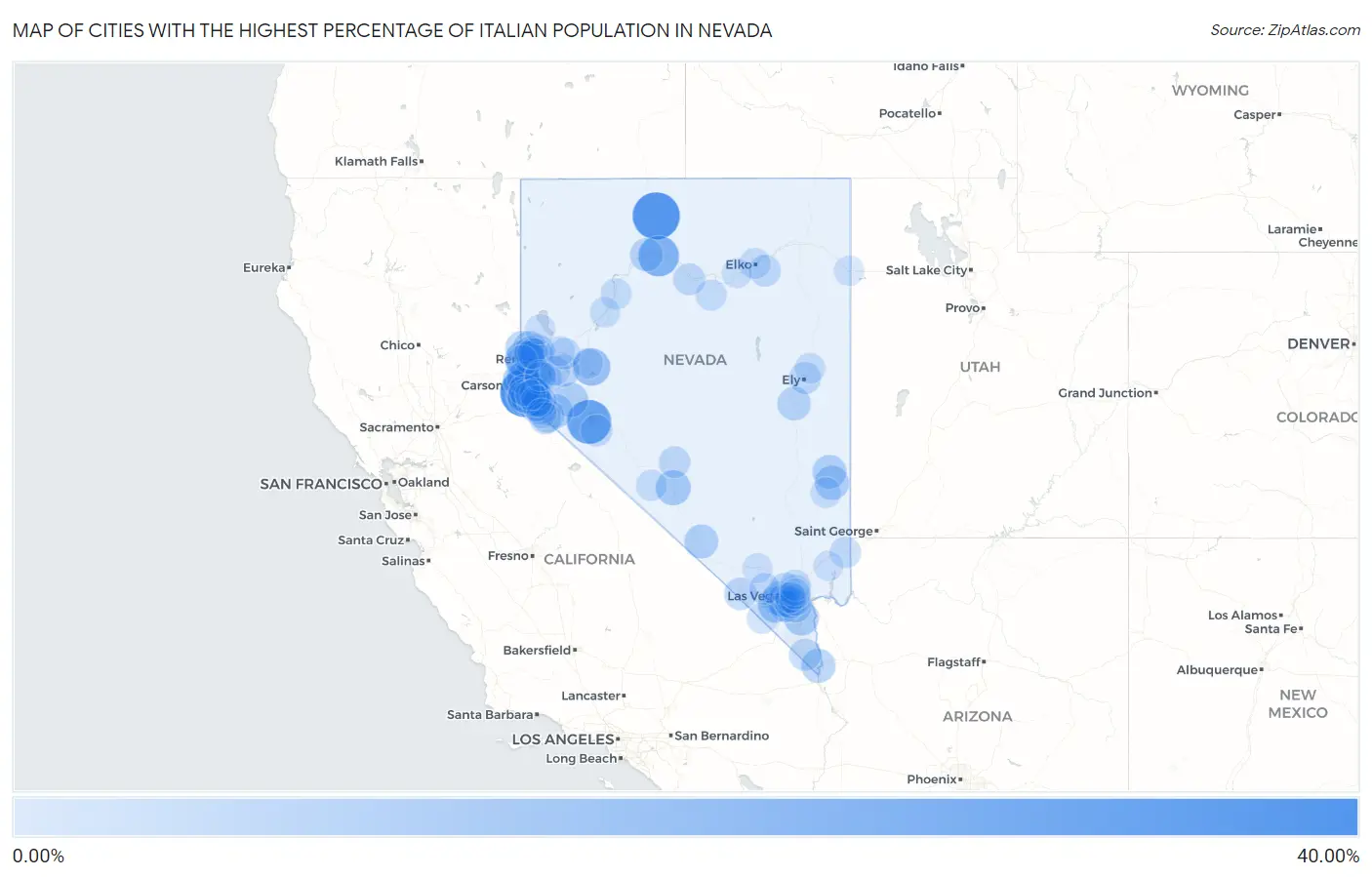 Cities with the Highest Percentage of Italian Population in Nevada Map