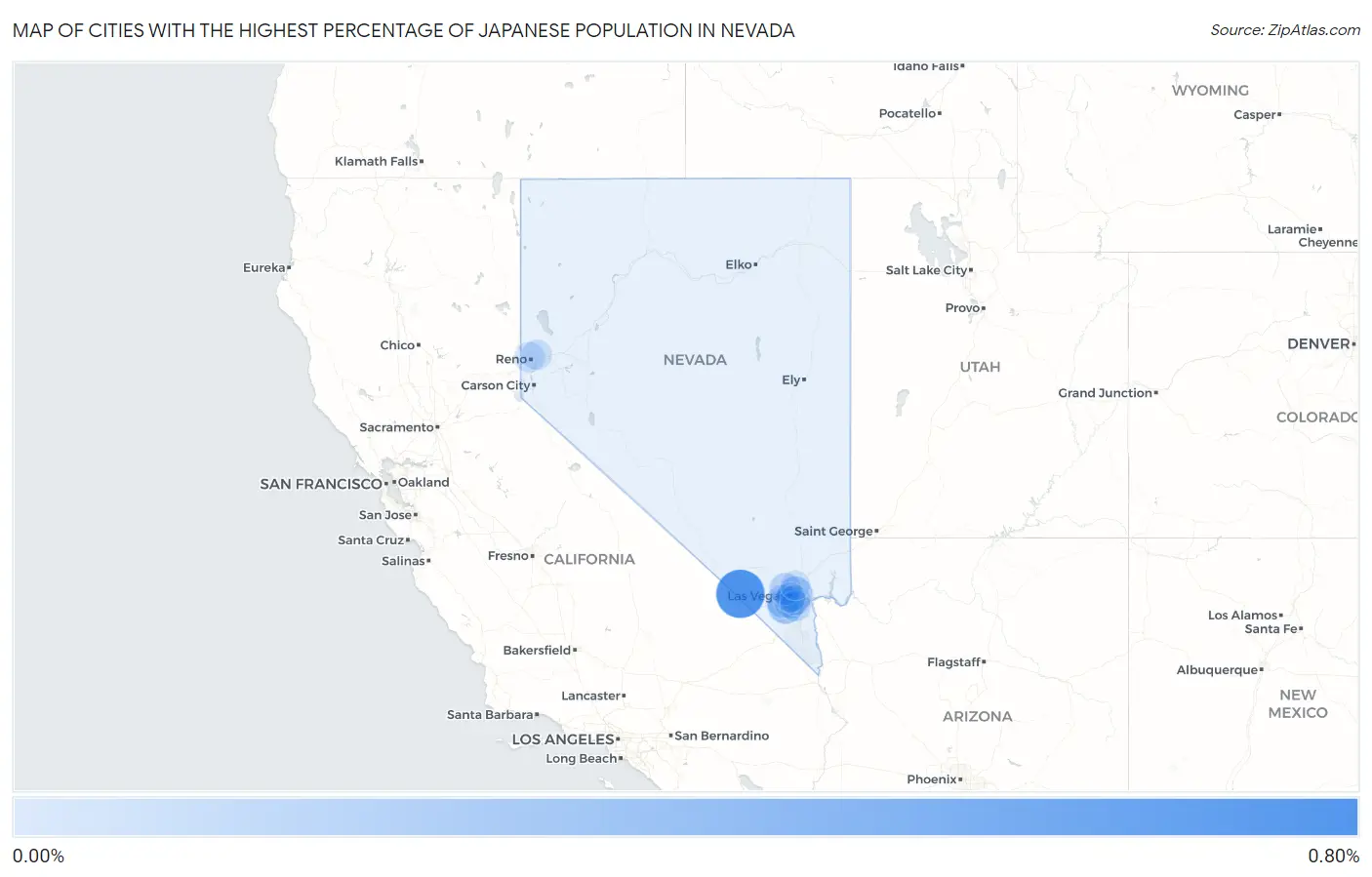 Cities with the Highest Percentage of Japanese Population in Nevada Map