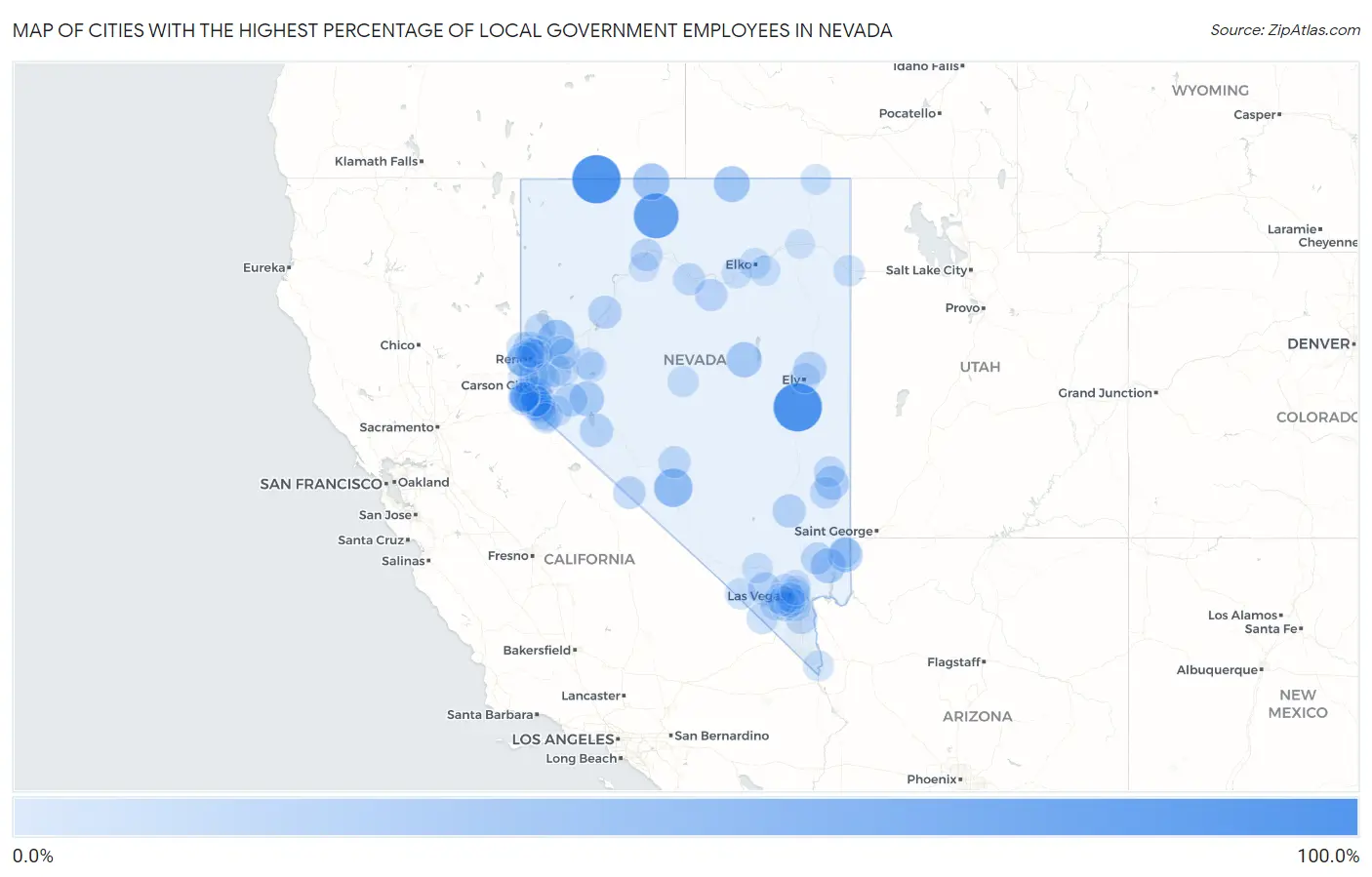 Cities with the Highest Percentage of Local Government Employees in Nevada Map
