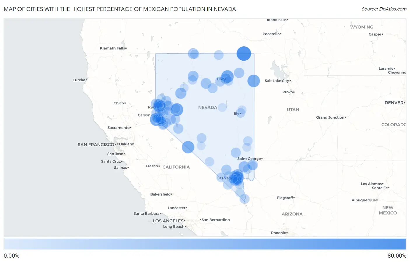Cities with the Highest Percentage of Mexican Population in Nevada Map