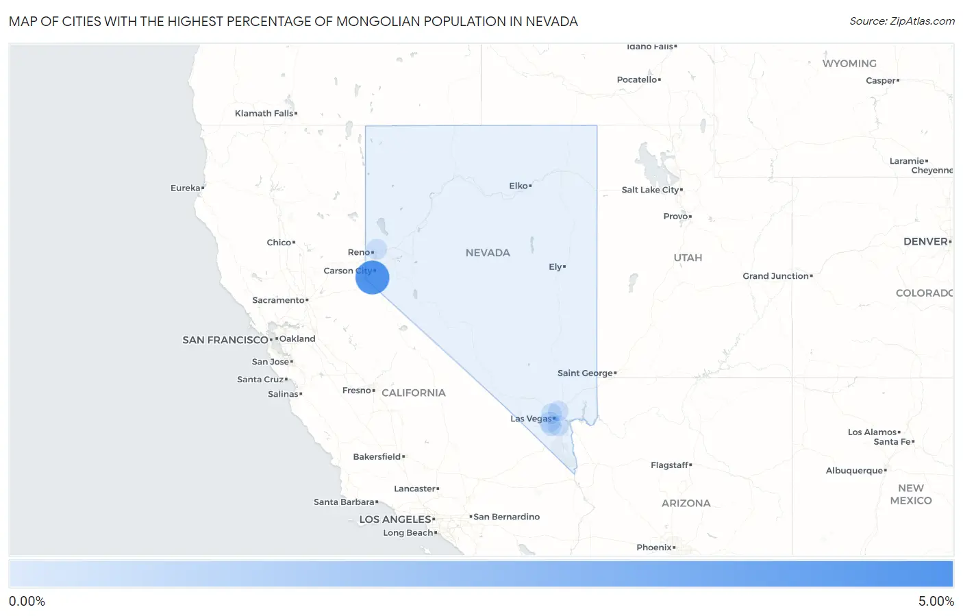 Cities with the Highest Percentage of Mongolian Population in Nevada Map