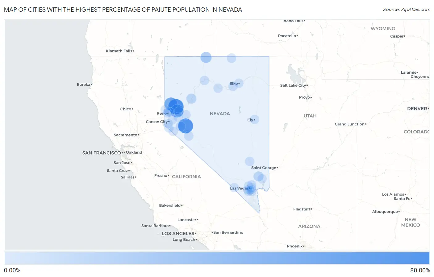 Cities with the Highest Percentage of Paiute Population in Nevada Map