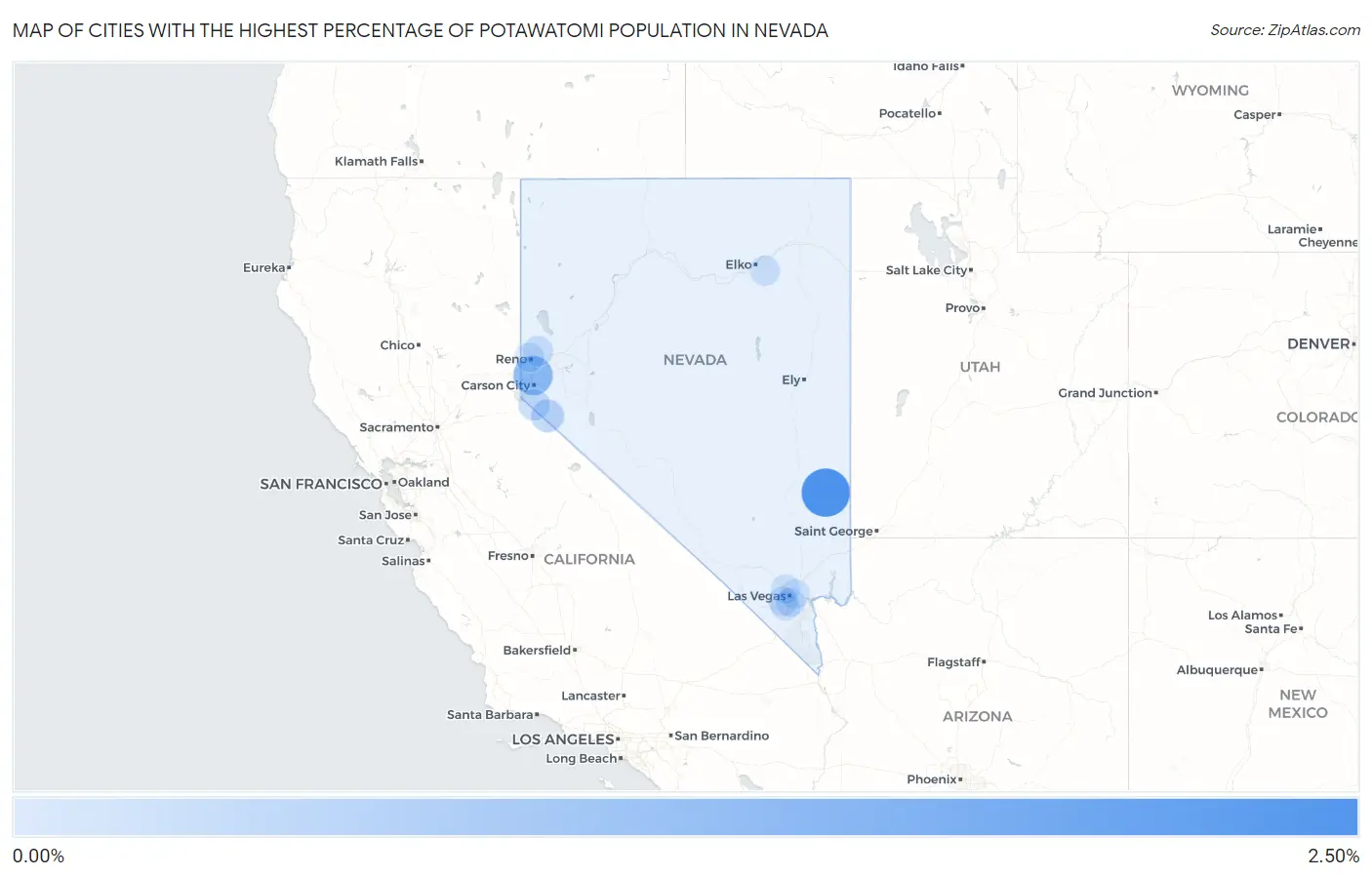 Cities with the Highest Percentage of Potawatomi Population in Nevada Map