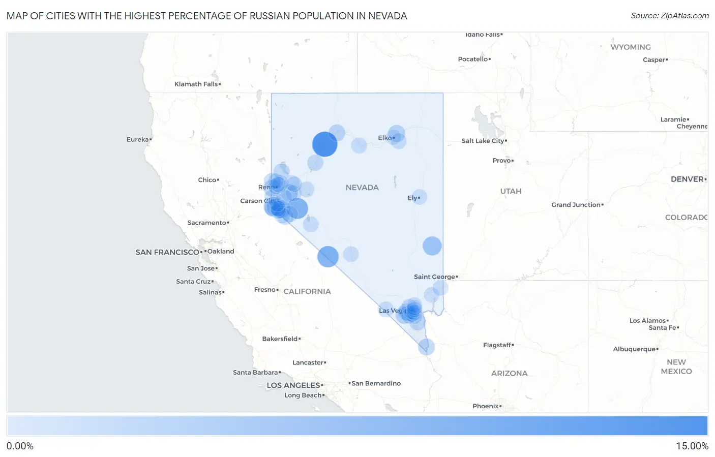 Cities with the Highest Percentage of Russian Population in Nevada Map