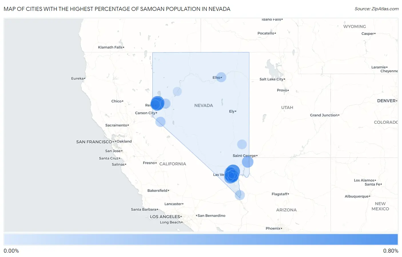 Cities with the Highest Percentage of Samoan Population in Nevada Map