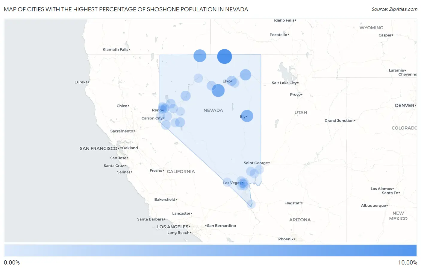 Cities with the Highest Percentage of Shoshone Population in Nevada Map