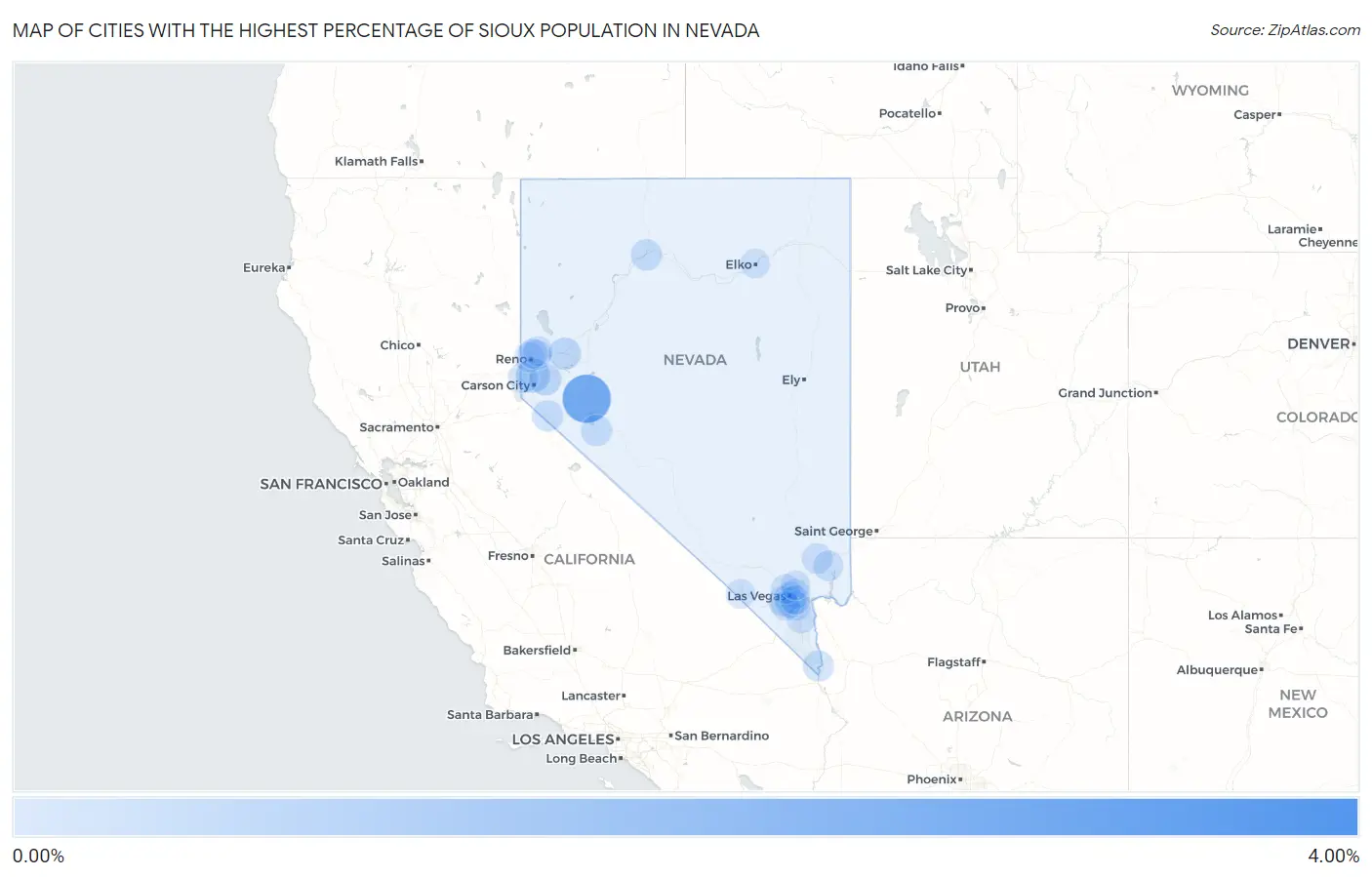 Cities with the Highest Percentage of Sioux Population in Nevada Map