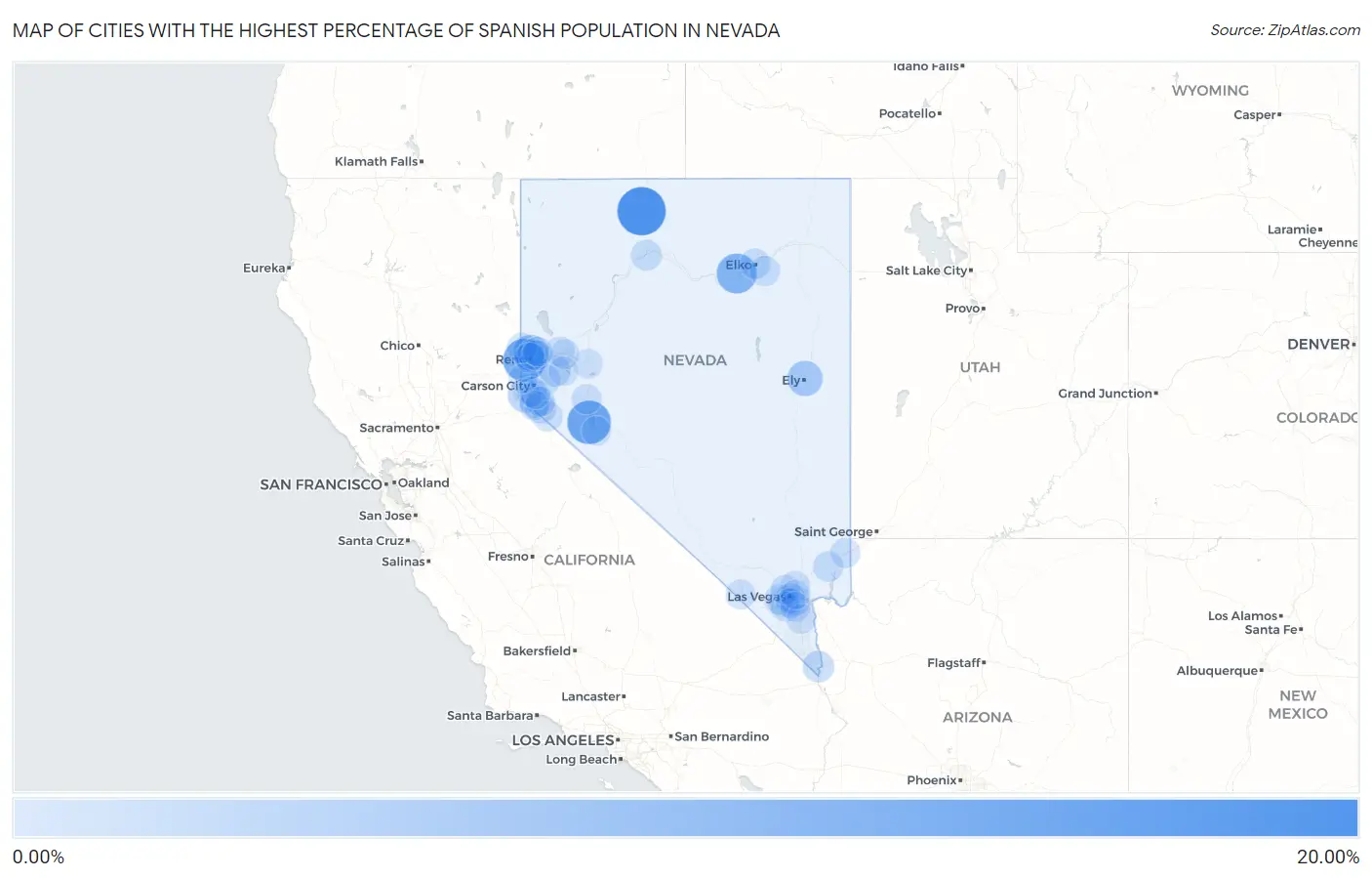 Cities with the Highest Percentage of Spanish Population in Nevada Map
