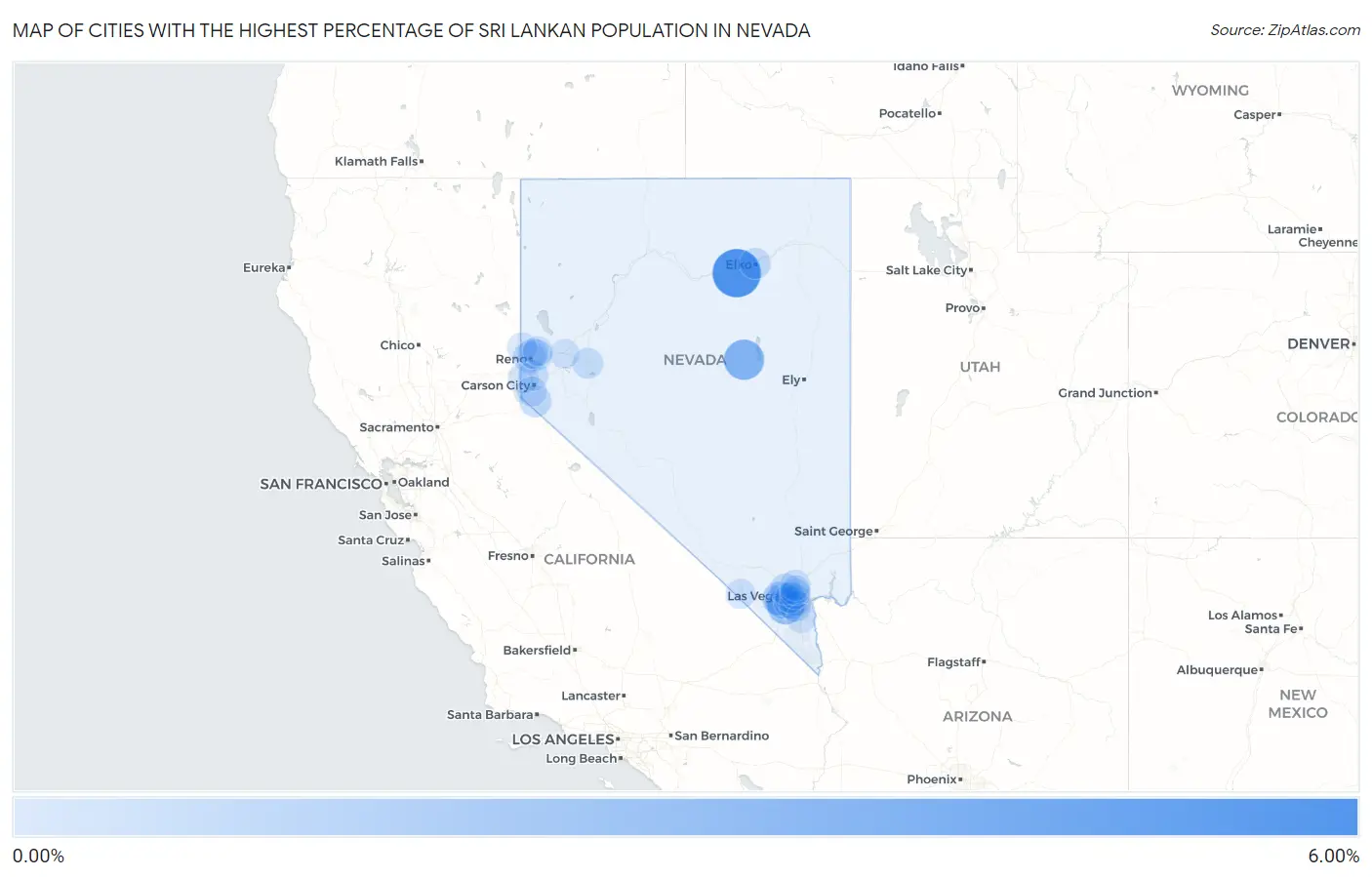 Cities with the Highest Percentage of Sri Lankan Population in Nevada Map